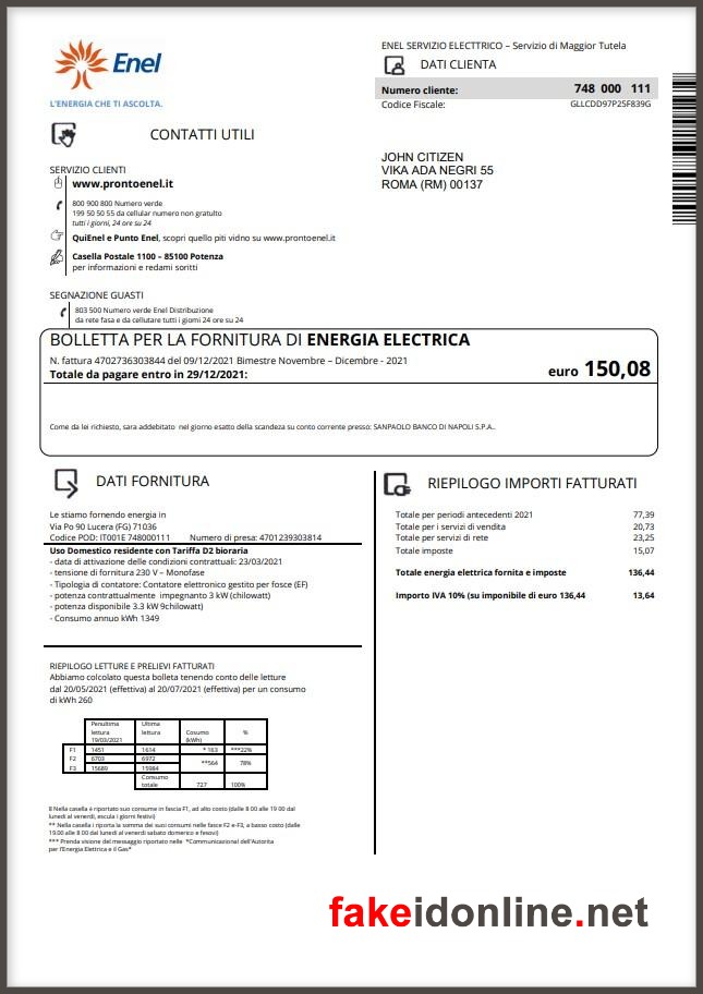 Italy Utility Bill PSD Template V1 - Italy Proof of Address